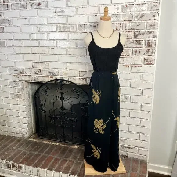 Dana Buchman | Skirts | Vintage 9s Y2k Dana Buchman Woman Silk Black Tan  Floral Maxi Skirt | Poshmark